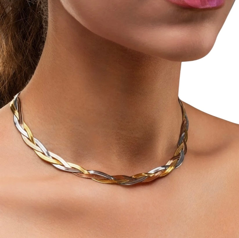 Schmuck-Set „Trinity“ - Kette & Armband aus Edelstahl Flechtoptik