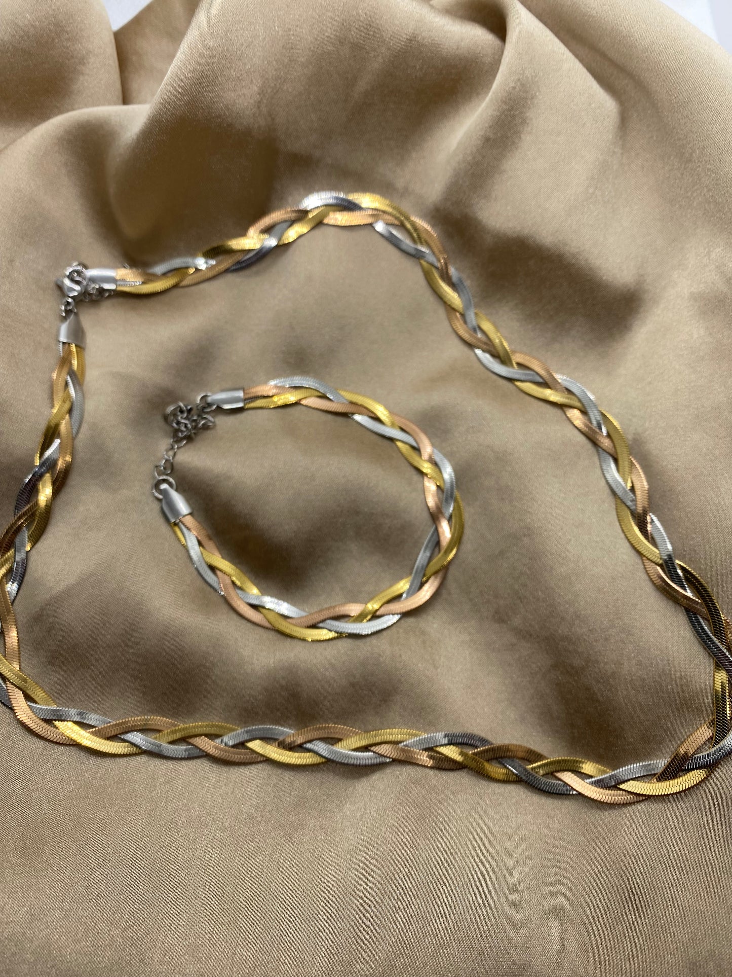 Schmuck-Set „Trinity“ - Kette & Armband aus Edelstahl Flechtoptik